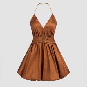Elegant Brown Halter Dress